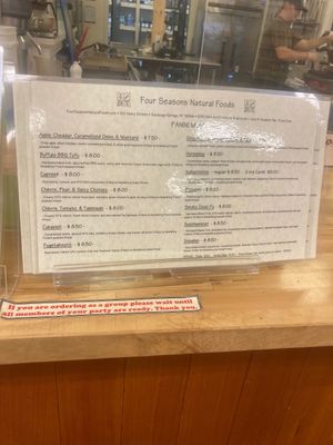 Panini menu at Four Seasons Natural Foods Store in Saratoga Springs