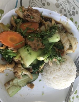 Chicken stir fry  at West End Vegan Restaurant in West End