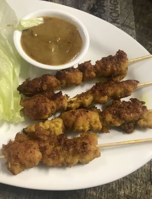 Satay sticks  at West End Vegan Restaurant in West End