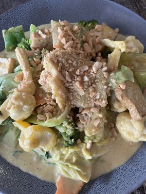 Satay tofu with peanuts   at West End Vegan Restaurant in West End