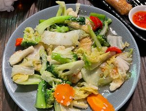 Sesame garlic v. prawns  at West End Vegan Restaurant in West End