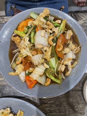 Cashew nut stir fry  at West End Vegan Restaurant in West End