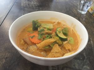 Avoid the ‘laksa’: looks farbetter than it tastes  at West End Vegan Restaurant in West End