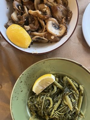 mushrooms and seasonal greens  at Maistros in Lefkada