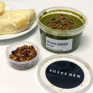 Vegan green soup  at Foxes Den  in Elwood