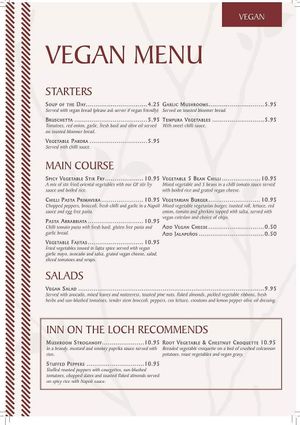 Dedicated vegan menu  at Inn On The Loch in Lanark