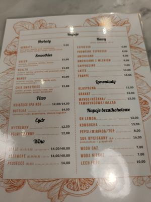 Drinks menu at Mango Vegan Street Food - Zelazna in Warsaw