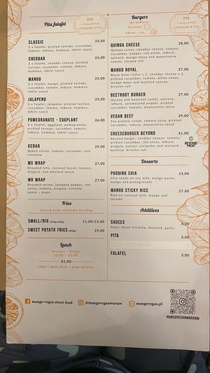 Menu (29/10/2022) at Mango Vegan Street Food - Zelazna in Warsaw