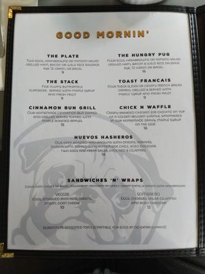 Menu page 1 at The Hungry Pug Cafe in Kenora