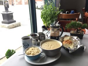 soup of the day, fresh buns & the new french press coffee here! at The Hungry Pug Cafe in Kenora