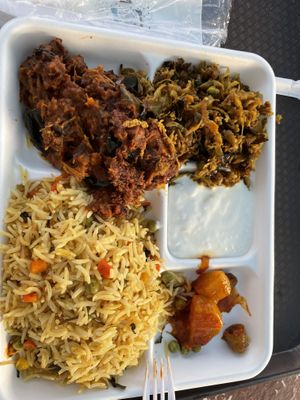 Vegan curries. They have me some yoghurt too which was not necessary but I ate it.  at India Sweets and Spices in Culver City