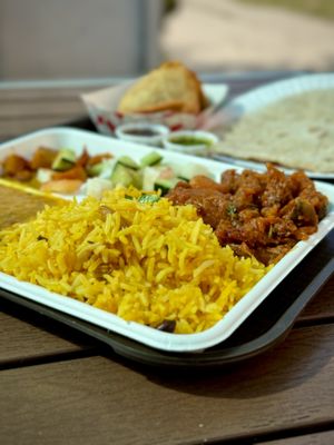 Lemon Rice and Curried Eggplant/Potato  at India Sweets and Spices in Culver City