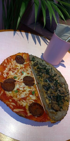 Cauliflower-based pizza half&half (Diavola & Truffle) at Humble in South West London