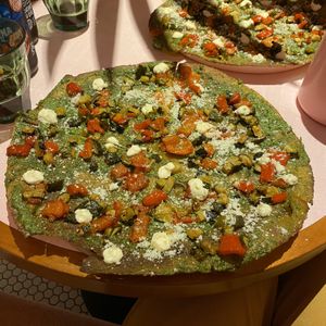 Pizza „Genova“ with Pesto, Red Pepper, Courgette, Creamy Tofu, Macadamia. 👍🏻  at Humble in South West London