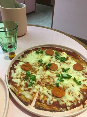 Tofu pepperoni on a cauliflower crust at Humble in South West London