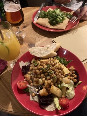 Salad and non vegan pancakes from my fiancé   at Crepp in Tartu