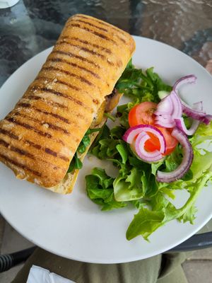 Breakfast panini with sausage and mushroom at Allison's Eatery in Bury St Edmunds
