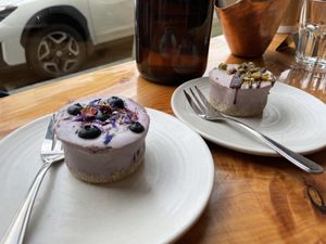 Little Lotus Cafe’s vegan “cheesecakes”.  at Little Lotus Cafe in Hobart