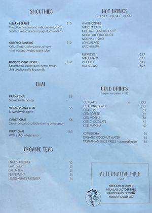 Little Lotus Cafe’s drinks menu (April 2021). at Little Lotus Cafe in Hobart