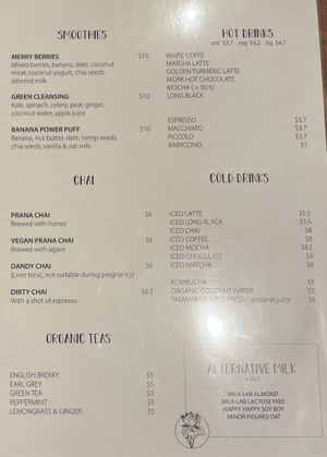 Little Lotus Cafe drinks menu (May 2021). at Little Lotus Cafe in Hobart