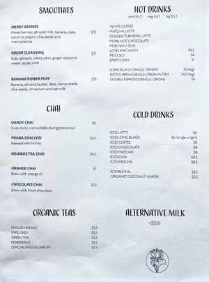 November 2022 menu. Side 2 of 2. (Drinks)  at Little Lotus Cafe in Hobart