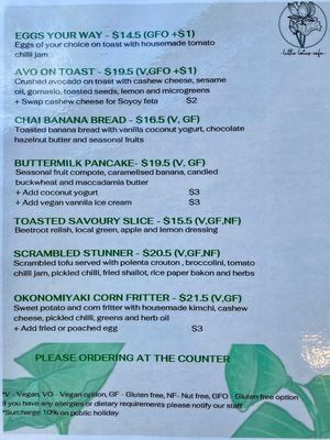 Food menu side 1 of 2, November 2023.   at Little Lotus Cafe in Hobart