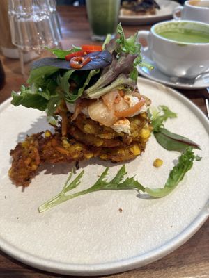 The corn fritters  at Little Lotus Cafe in Hobart
