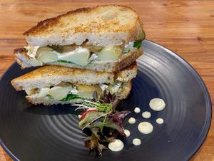 Vegan potato salad and pickle toastie at Little Lotus Cafe in Hobart