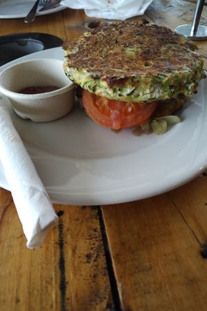 Zucchini fritters 9 dolls at Hydro Cafe in Twizel