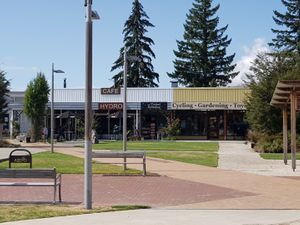 Hydro cafe and the adjacent small park  at Hydro Cafe in Twizel