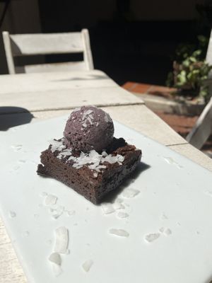Brownie with ice  at Buddha Bowls in Santa Cruz