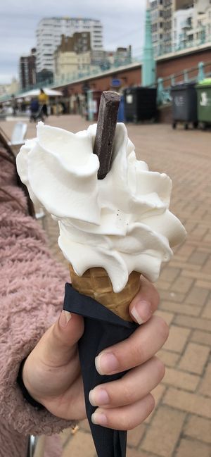 Soft serve with dark chocolate stick! at v360 in Brighton