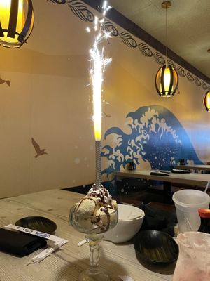 Not vegan, but a very nice and surprising birthday treat for my daughter. One time they brought us fried Oreos, and tonight they brought us avocado rolls with a candle❤️  at Otani in Mayfield Heights