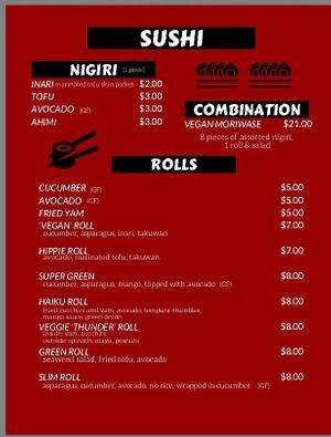 Page 3 vegan menu at Otani in Mayfield Heights