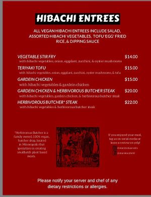 Page 6 vegan menu at Otani in Mayfield Heights