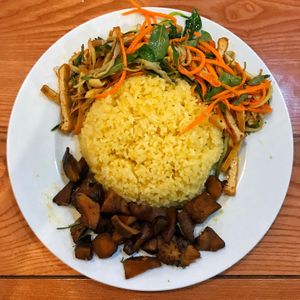 “Chicken” and rice at Nha Hang Chay Hieu & Thuong in Qui Nhon