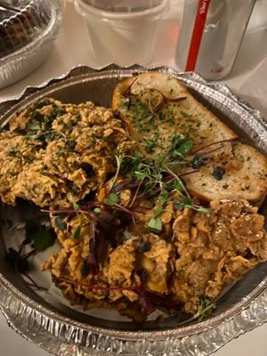 BIG Chickem Plate
Fried Oyster Mushrooms with red beans and rice, Mac & cheese, kale, and toast. at Vegan Food House in Dallas
