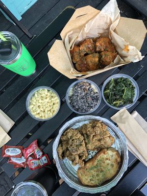 Big chick’em plate & Buffalo citrus cauliflower wings at Vegan Food House in Dallas
