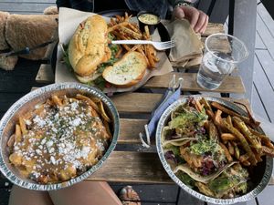 Poutine, po’-boy & Cajun fish tacos  at Vegan Food House in Dallas