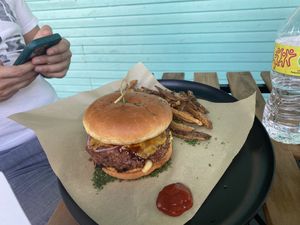 BBQ Mac n cheese burger   at Vegan Food House in Dallas