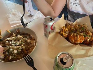 Poutine und Cauliflower Wings  at Vegan Food House in Dallas