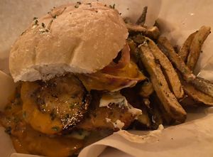 Vegan Chicken and Eggplant Parmesan Sandwich + Fries  at Vegan Food House in Dallas