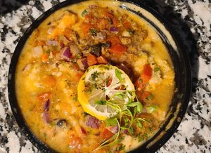 Shrimp n grits at Vegan Food House in Dallas