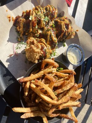 Crispy chicken + fries  at Vegan Food House in Dallas