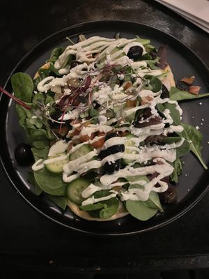 Feta & Greens Salad on Flatbread  at Vegan Food House in Dallas