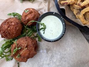Hush puppies, ranch & onion rings   at Vegan Food House in Dallas