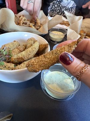 While fried okraa  at Vegan Food House in Dallas