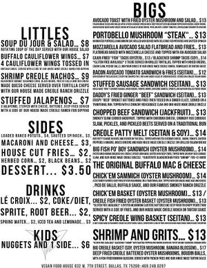 The menu at Vegan Food House in Dallas