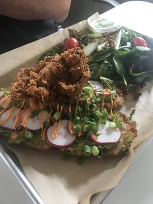 Avocado toast with oyster mushroom  at Vegan Food House in Dallas