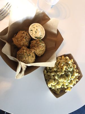 Boudin balls and Mac n cheese at Vegan Food House in Dallas